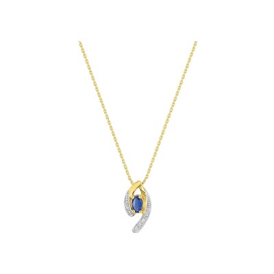 Collier en or jaune, saphir et diamant 0.02ct, taille 42cm