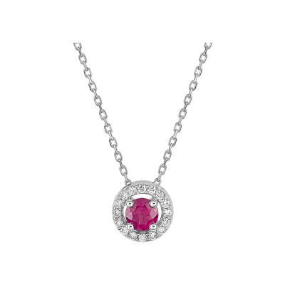 Collier en or blanc, rubis et oxyde de zirconium