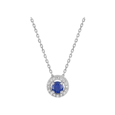 Collier en or blanc, saphir et oxyde de zirconium