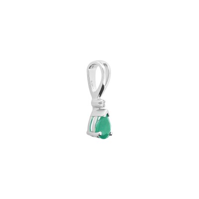 Pendentif en or blanc, émeraude et diamant 0.01ct