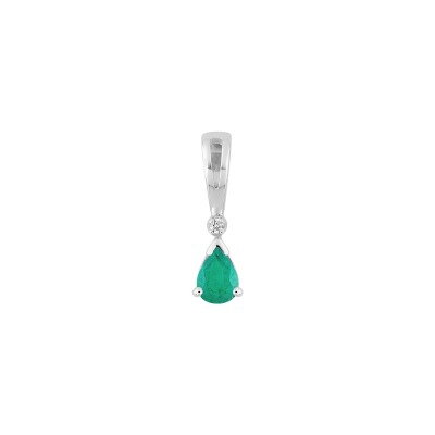 Pendentif en or blanc, émeraude et diamant 0.01ct