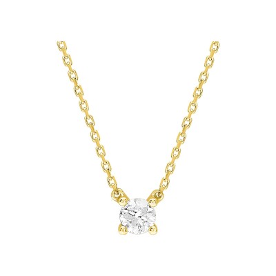 Collier solitaire en or jaune et diamant 0.20ct, taille 42cm