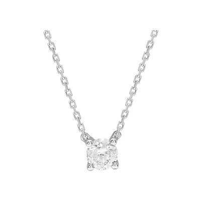 Collier solitaire en or blanc et diamant 0.30ct, taille 42cm