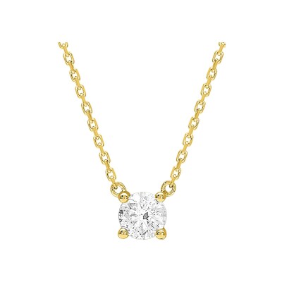 Collier solitaire en or jaune et diamant 0.40ct, taille 42cm
