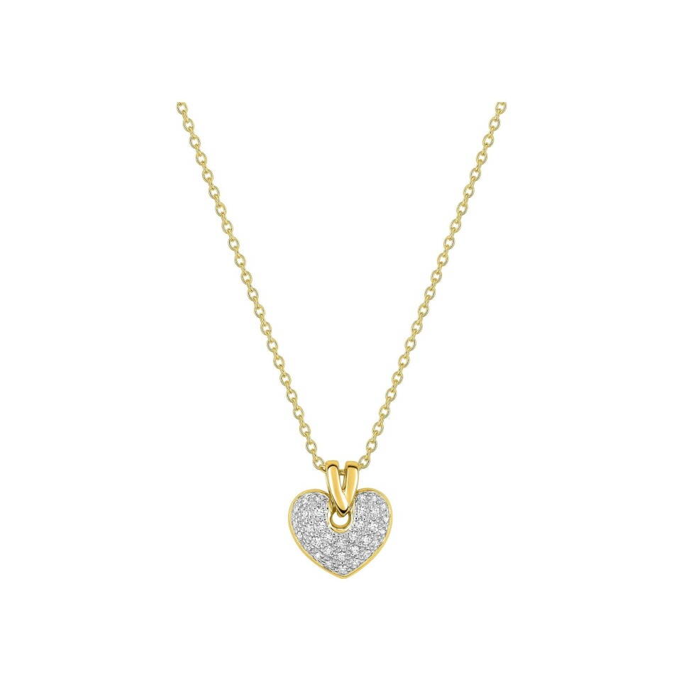 Collier coeur en or jaune et diamants