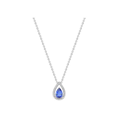 Collier en or blanc, saphir et diamant