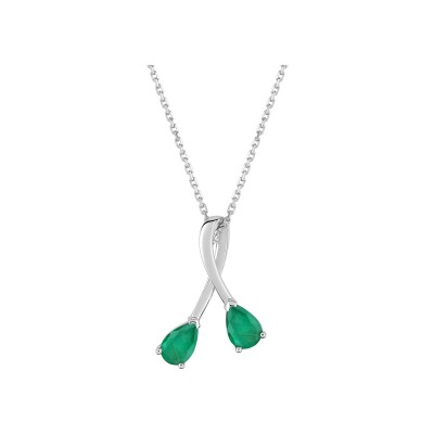 Collier en or blanc et émeraude