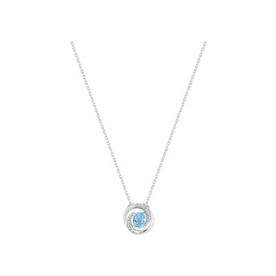 Collier en or blanc, topaze bleue et oxyde de zirconium