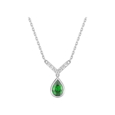 Collier en or blanc, émeraude et diamant 0.06ct