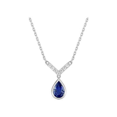 Collier en or blanc, saphir et diamant 0.06ct
