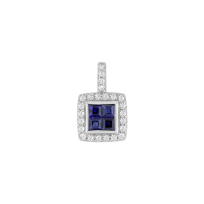 Pendentif en or blanc, saphir et diamant 0.12ct