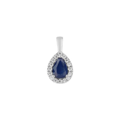 Pendentif en or blanc, saphir et oxyde de zirconium