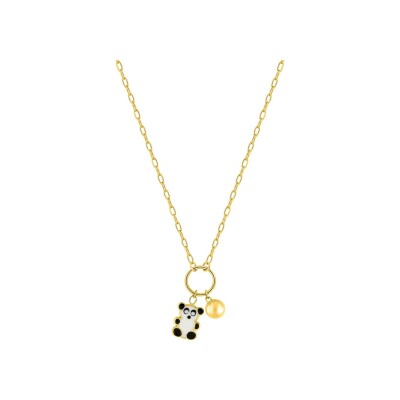 Collier panda en or jaune et laque