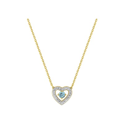 Collier en or jaune, topaze bleue et oxyde de zirconium