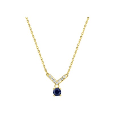 Collier en or jaune, saphir et diamant 0.24ct