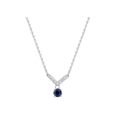Collier en or blanc, saphir et diamant 0.24ct
