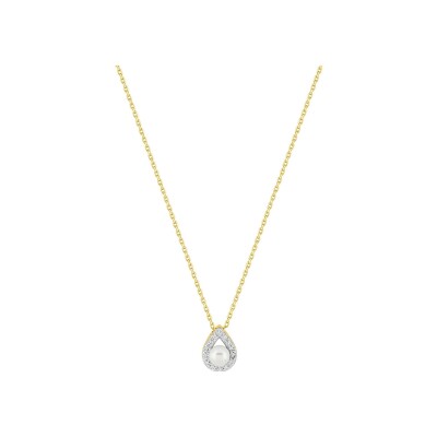 Collier en or jaune, perle de culture 4mm et oxyde de zirconium