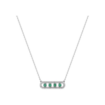 Collier en or blanc, émeraude et oxyde de zirconium