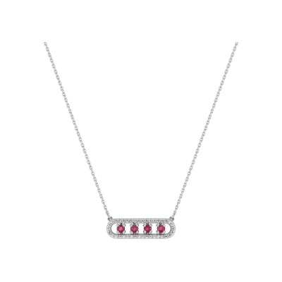 Collier en or blanc, rubis et oxyde de zirconium