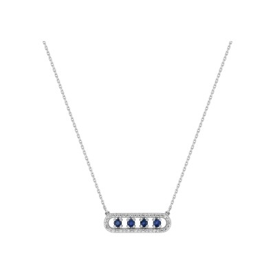 Collier en or blanc, saphir et oxyde de zirconium