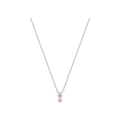 Collier en or blanc, saphir rose et diamant 0.01ct