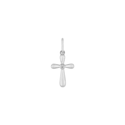 Pendentif croix en or blanc et diamant 0.01ct