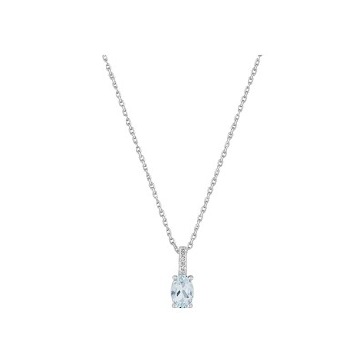 Collier en or blanc, aquaprase et diamant 0.02ct