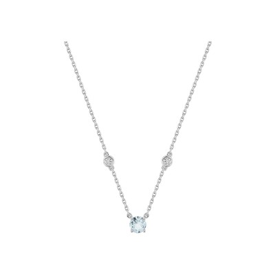 Collier en or blanc, aquaprase et oxyde de zirconium