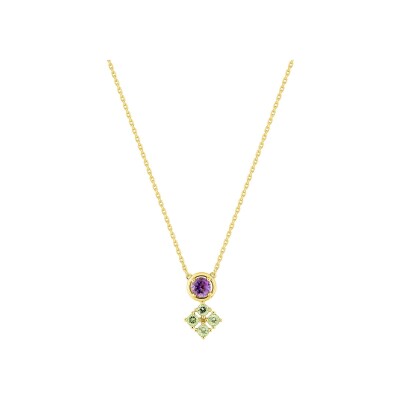 Collier en or jaune, améthyste et péridot