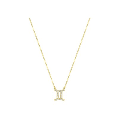 Collier zodiaque Gémeaux en or jaune et oxyde de zirconium