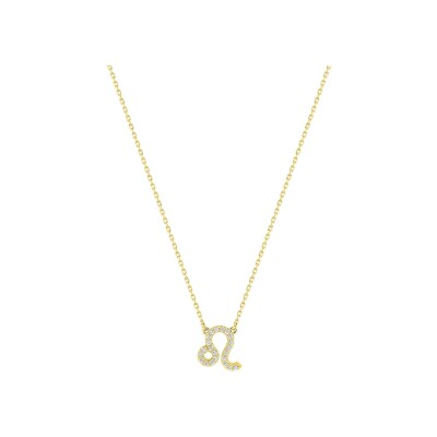 Collier zodiaque Lion en or jaune et oxyde de zirconium