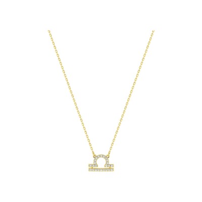 Collier zodiaque Balance en or jaune et oxyde de zirconium