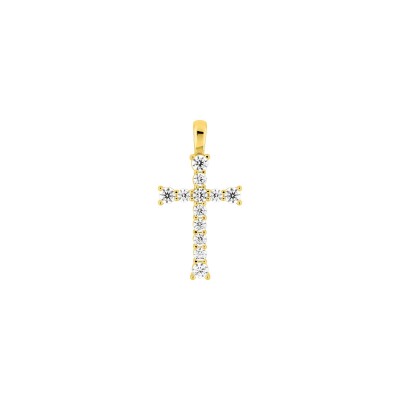Pendentif croix en or jaune et oxyde de zirconium