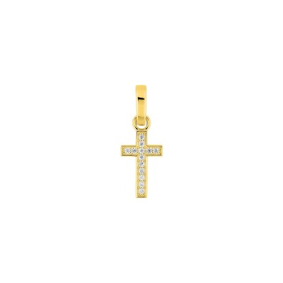 Pendentif croix en or jaune et diamant 0.07ct