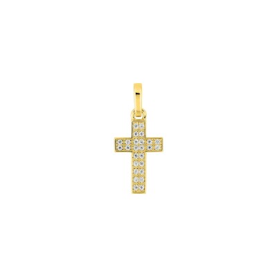 Pendentif croix en or jaune et oxyde de zirconium
