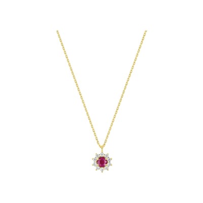 Collier en or jaune, rubis et diamant 0.21ct
