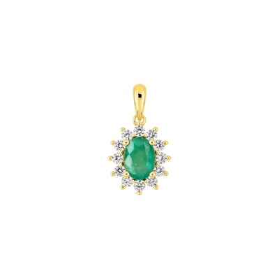 Pendentif en or jaune, émeraude et diamant 0.36ct