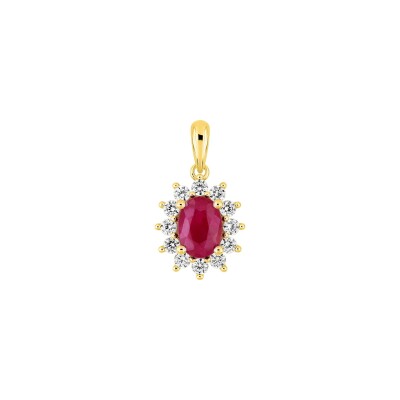 Pendentif en or jaune, rubis et diamant 0.36ct