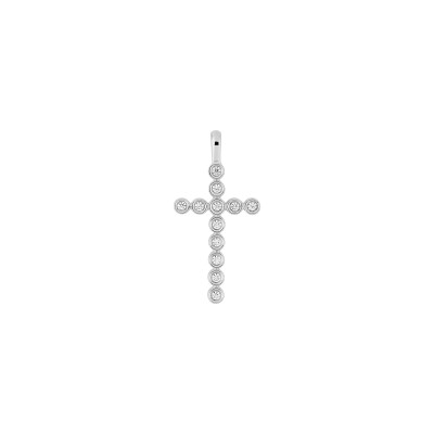 Pendentif croix en or blanc et diamant 0.10ct