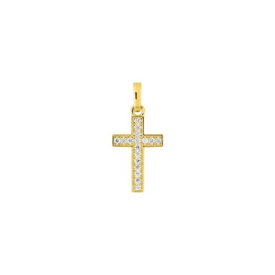 Pendentif croix en or jaune et diamant 0.24ct