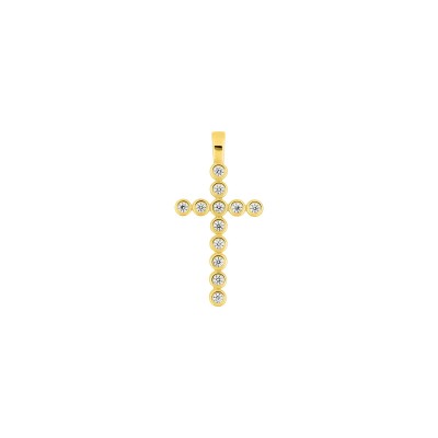 Pendentif croix en or jaune et diamant 0.19ct