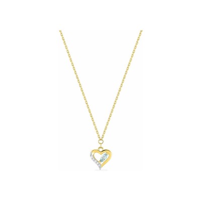 Collier en or jaune, topaze bleue et diamant 0.02ct