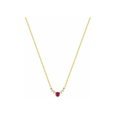 Collier en or jaune, rubis et diamant 0.05ct