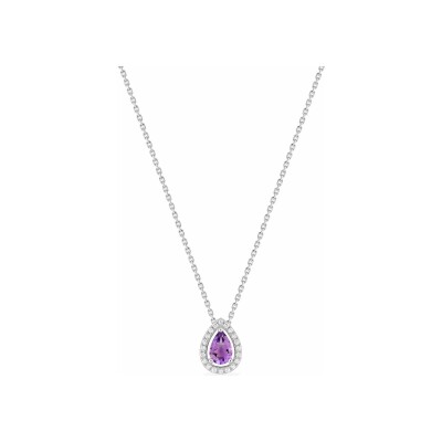 Collier en or blanc, améthyste et diamant 0.08ct