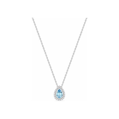 Collier en or blanc, topaze bleue et diamant 0.08ct