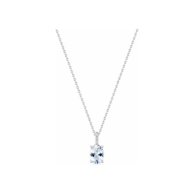 Collier en or blanc, oxyde de zirconium et aquaprase