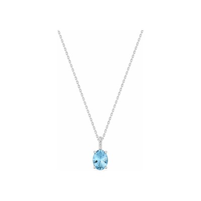 Collier en or blanc, oxyde de zirconium et topaze bleue