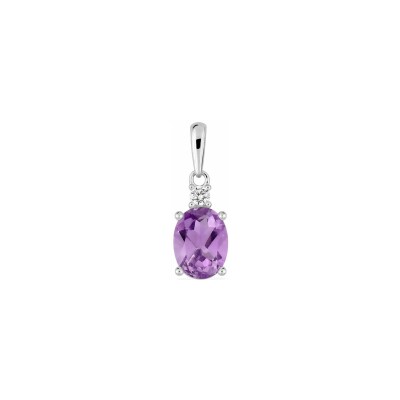 Pendentif en or blanc, oxyde de zirconium et améthyste