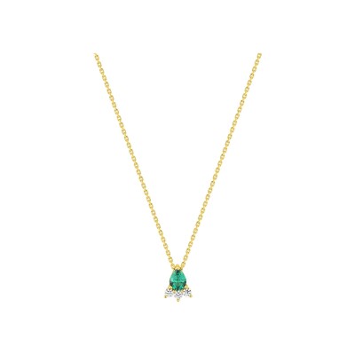 Collier en or jaune, oxyde de zirconium et émeraude