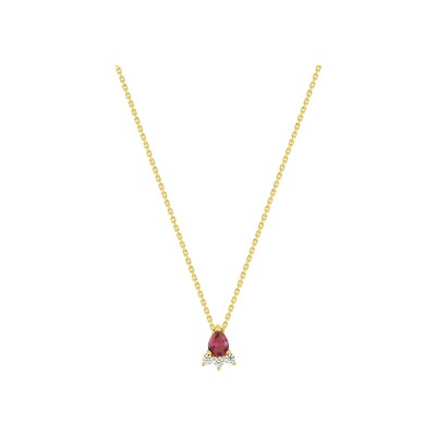 Collier en or jaune, oxyde de zirconium et rubis